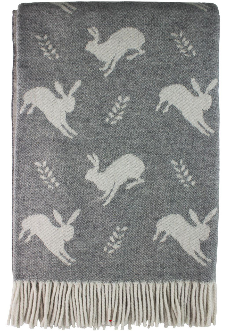 Large Soft Luxury Lambswool Merino Hare Throw Grey