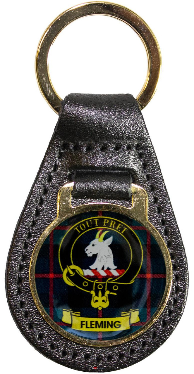 Leather Key Fob Scottish Clan Crest Fleming Made in Scotland