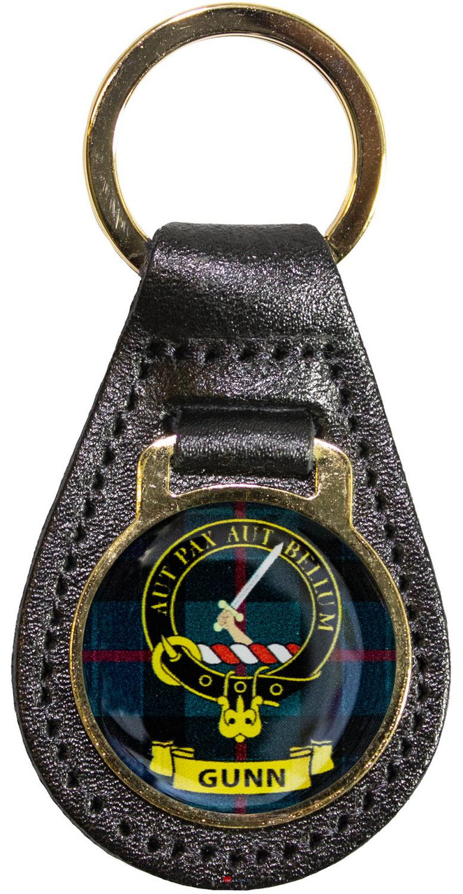 Leather Key Fob Scottish Clan Crest Gunn Made in Scotland