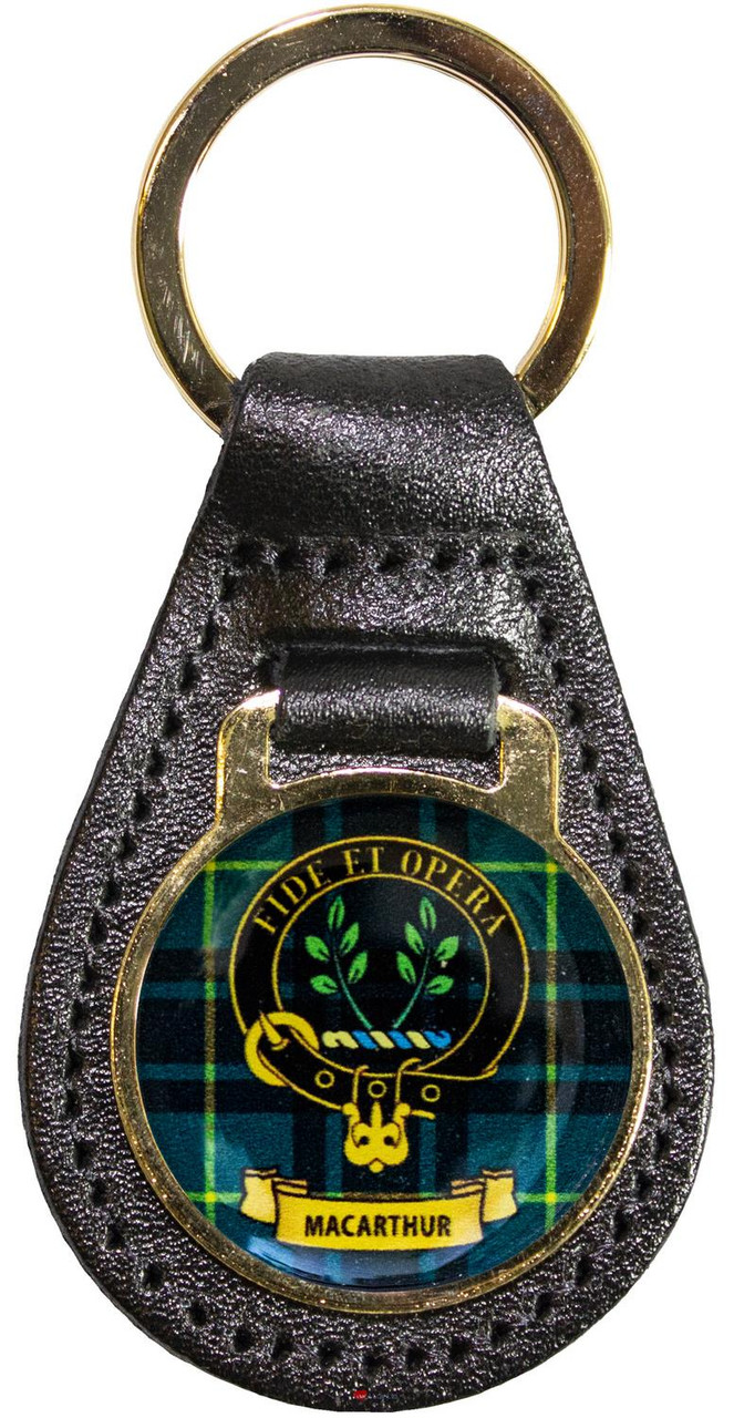 Leather Key Fob Scottish Clan Crest MacArthur Made in Scotland