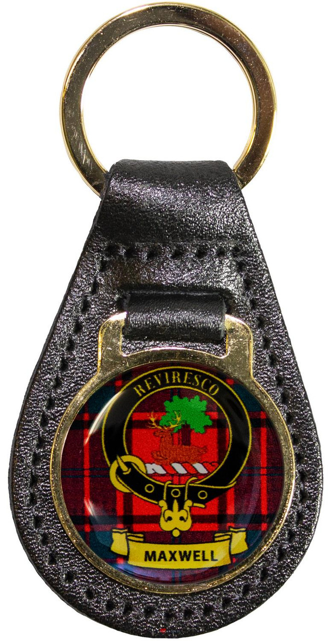 Leather Key Fob Scottish Clan Crest Maxwell Made in Scotland