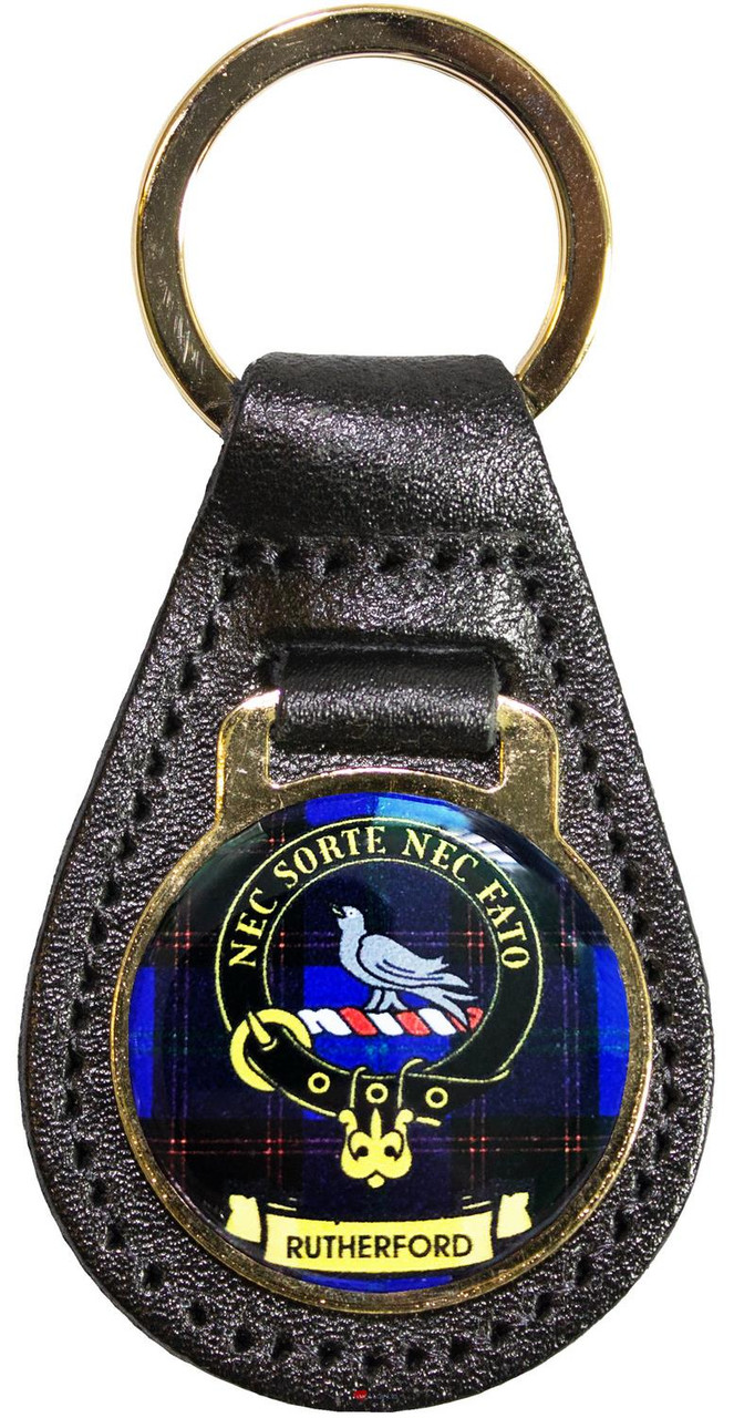 Leather Key Fob Scottish Clan Crest Rutherford Made in Scotland