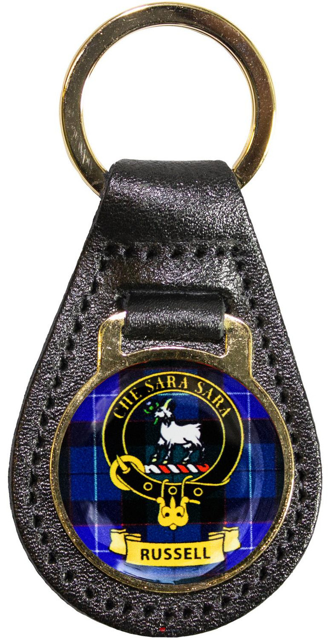 Leather Key Fob Scottish Clan Crest Russell Made in Scotland