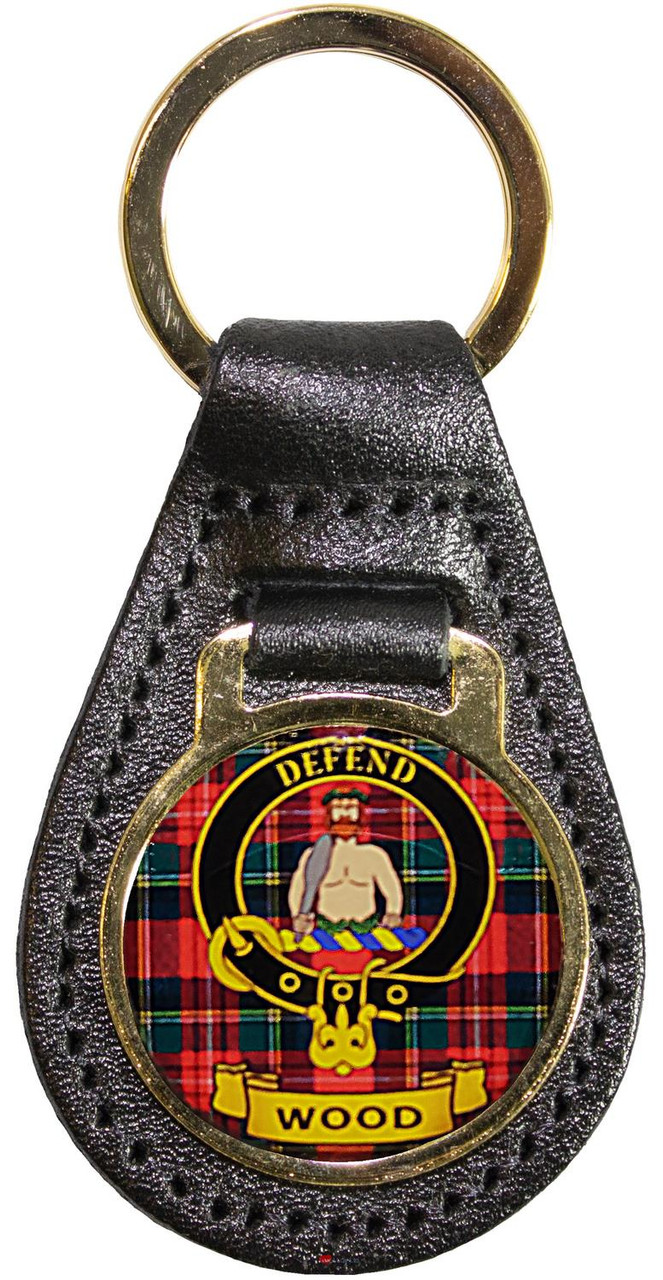 Leather Key Fob Scottish Clan Crest Wood Made in Scotland