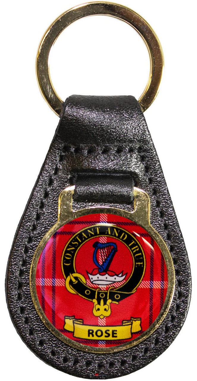 Leather Key Fob Scottish Clan Crest Rose Made in Scotland