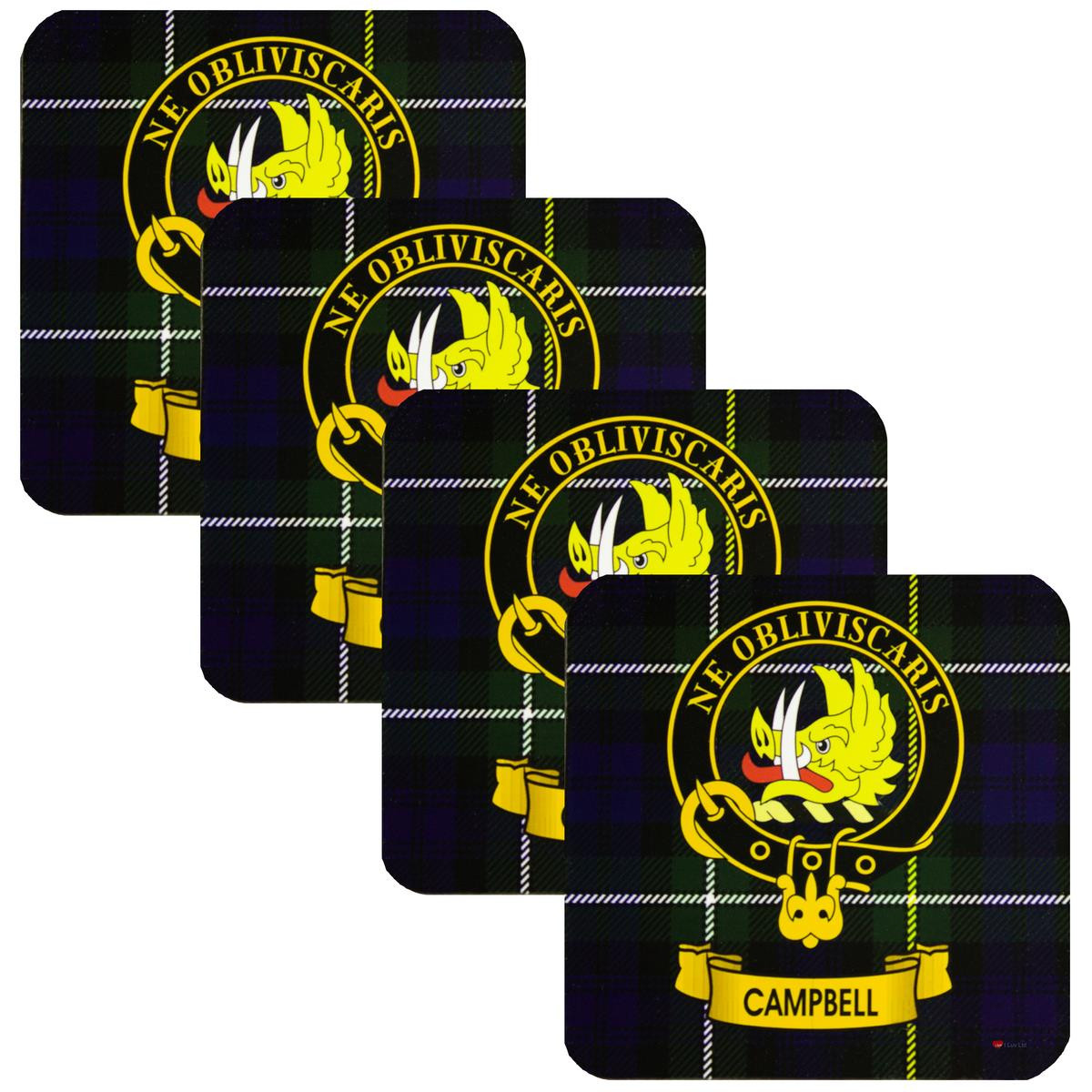 Campbell Clan Crest Square Coasters Set of 4 Cork Backed From Scotland