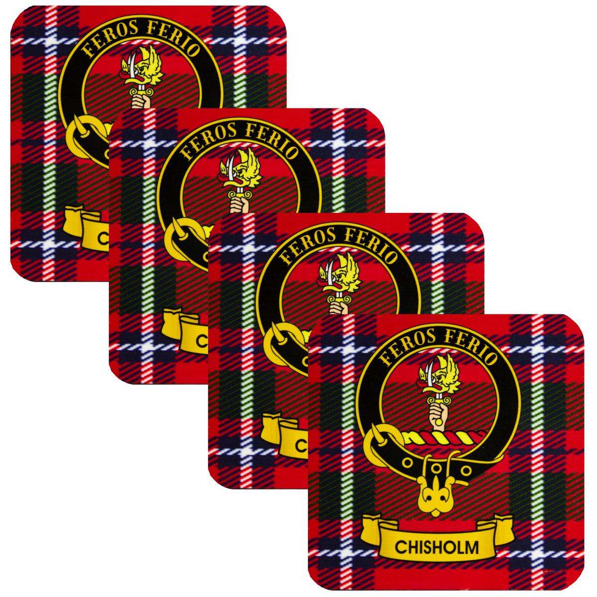 Chisholm Clan Crest Square Coasters Set of 4 Cork Backed From Scotland