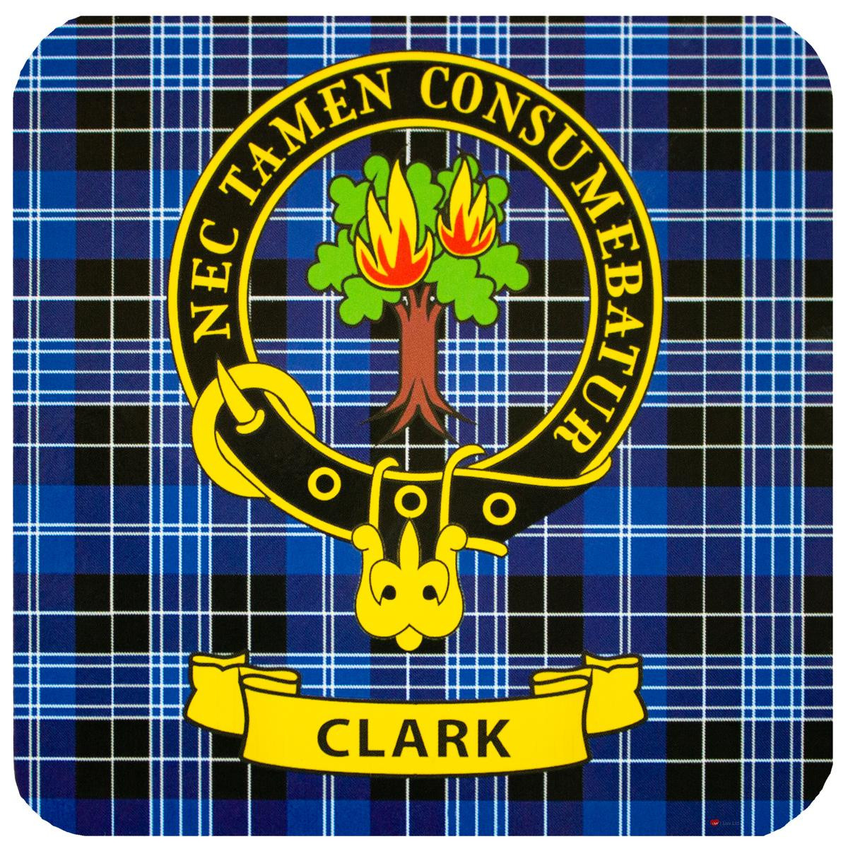 Clark Clan Crest Square Coasters Set of 4 Cork Backed From Scotland