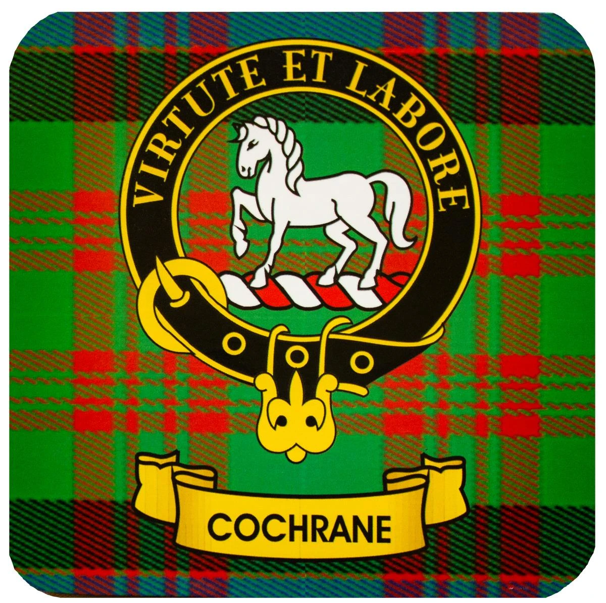 Cochrane Clan Crest Square Coasters Set of 4 Cork Backed From Scotland