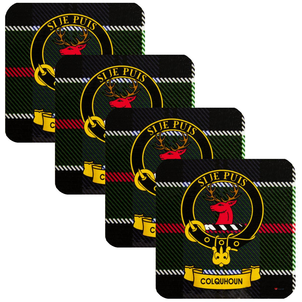 Colquhoun Clan Crest Square Coasters Set of 4 Cork Backed From Scotland