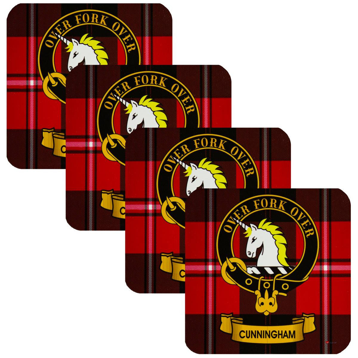 Cunningham Clan Crest Square Coasters Set of 4 Cork Backed From Scotland