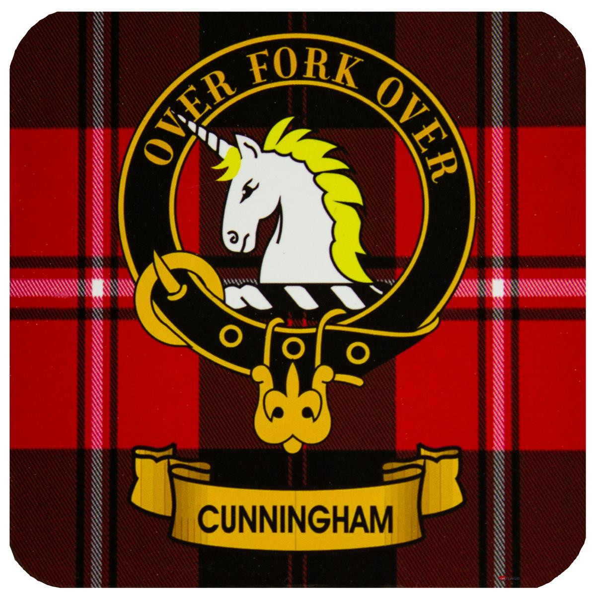 Cunningham Clan Crest Square Coasters Set of 4 Cork Backed From Scotland