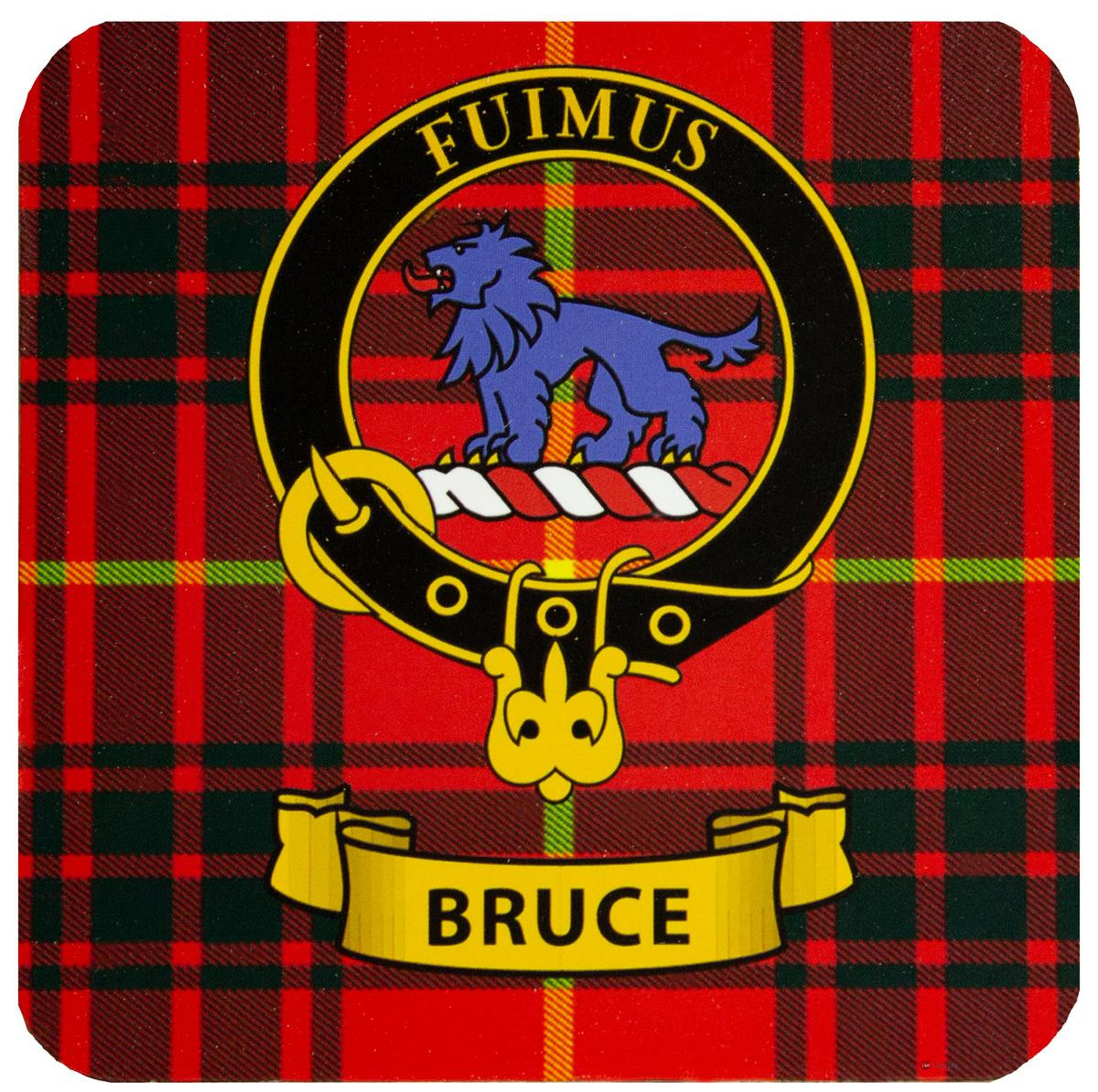 Bruce Clan Crest Square Coasters Set of 4 Cork Backed From Scotland