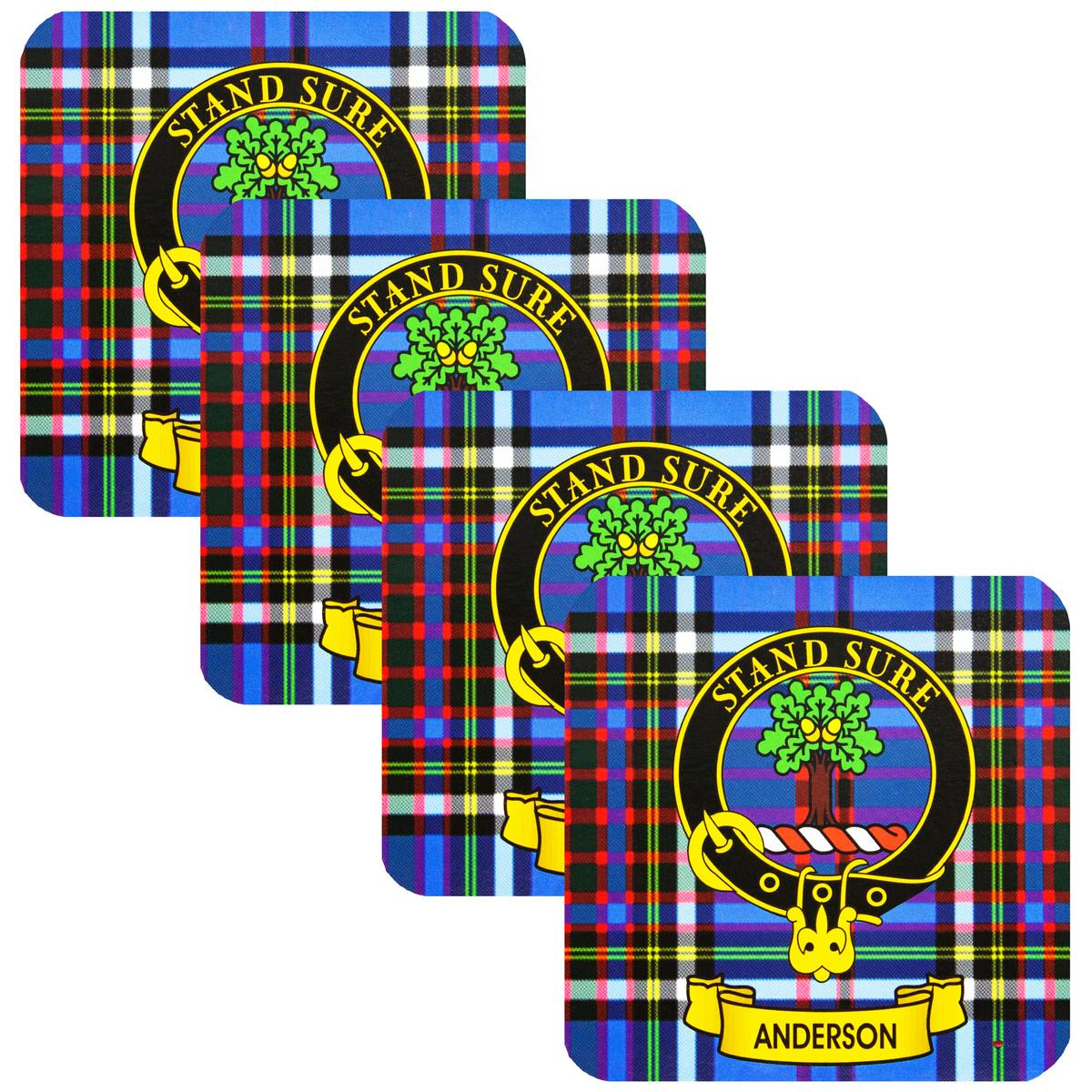Anderson Clan Crest Square Coasters Set of 4 Cork Backed From Scotland