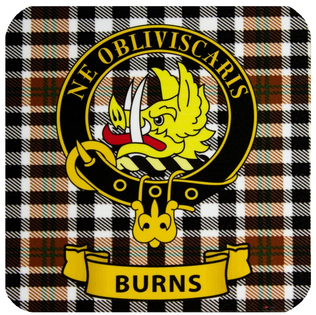 Burns Clan Crest Square Coasters Set of 4 Cork Backed From Scotland