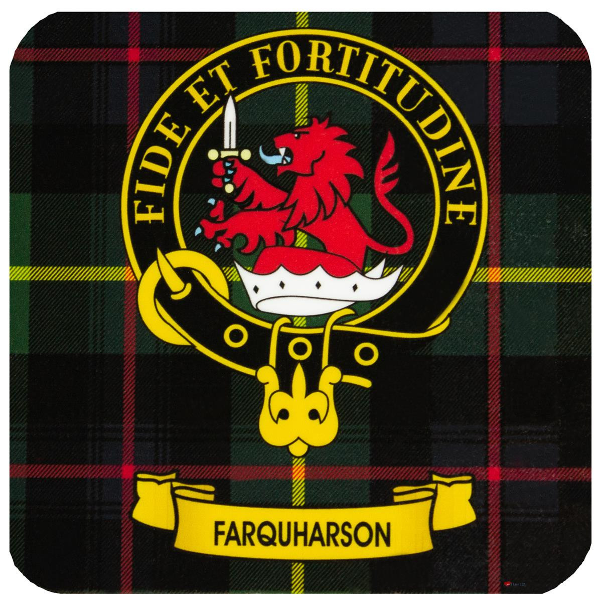 Farquharson Clan Crest Square Coasters Set of 4 Cork Backed From Scotland