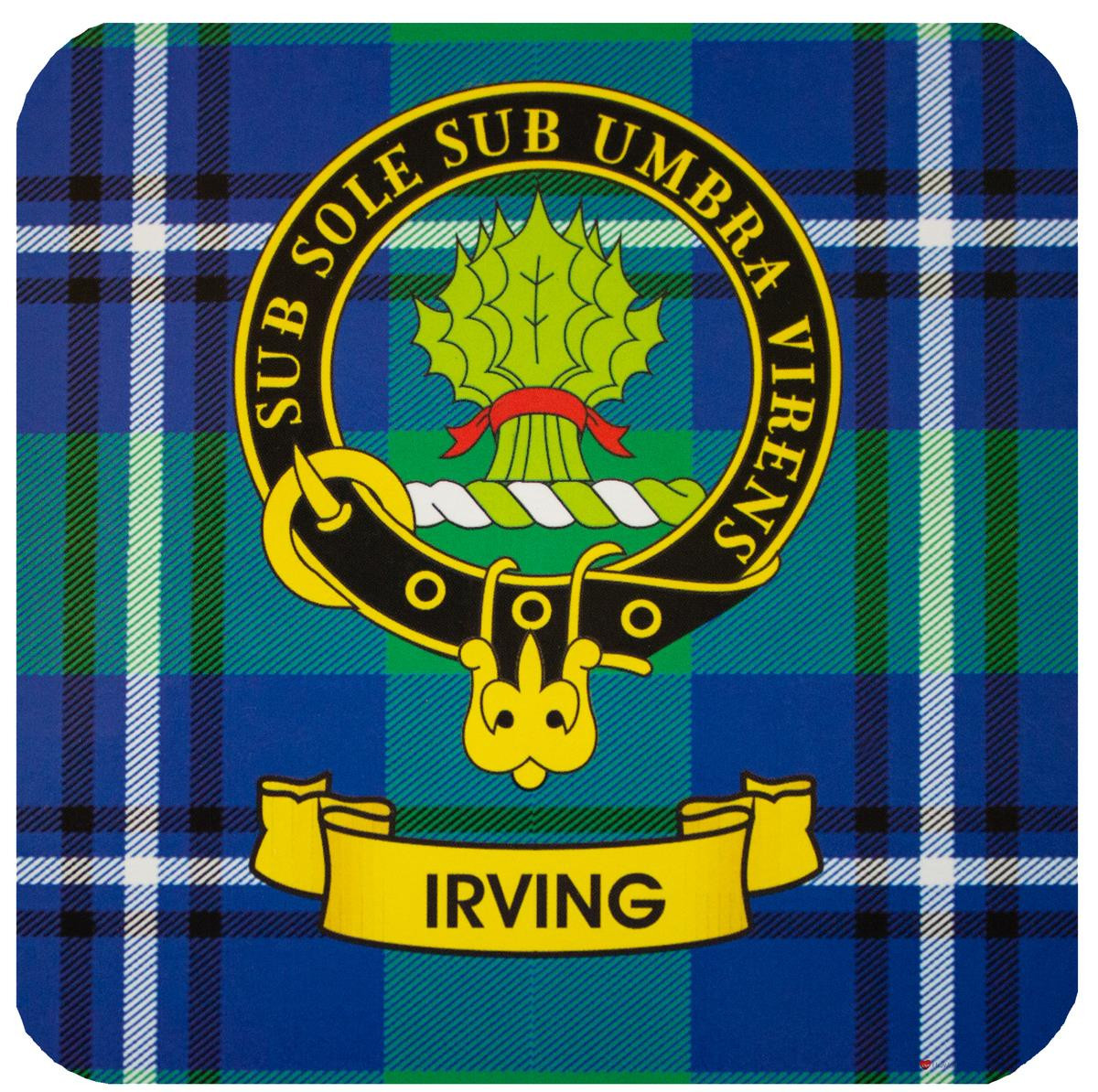 Irving Clan Crest Square Coasters Set of 4 Cork Backed From Scotland