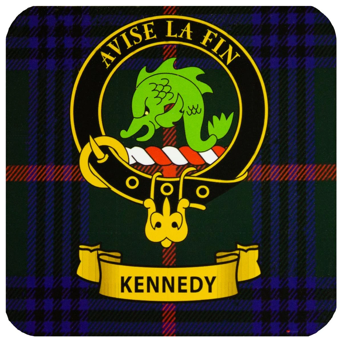 Kennedy Clan Crest Square Coasters Set of 4 Cork Backed From Scotland