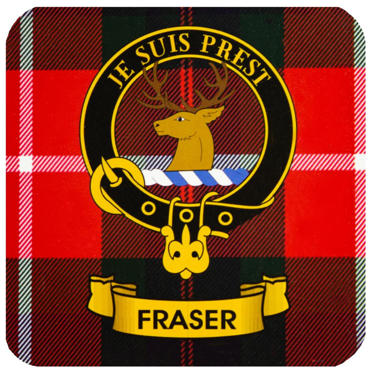 Fraser Clan Crest Square Coasters Set of 4 Cork Backed From Scotland