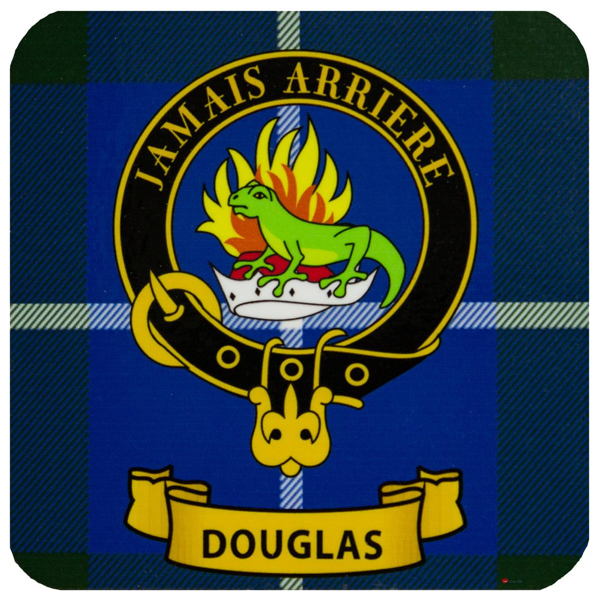 Douglas Clan Crest Square Coasters Set of 4 Cork Backed From Scotland