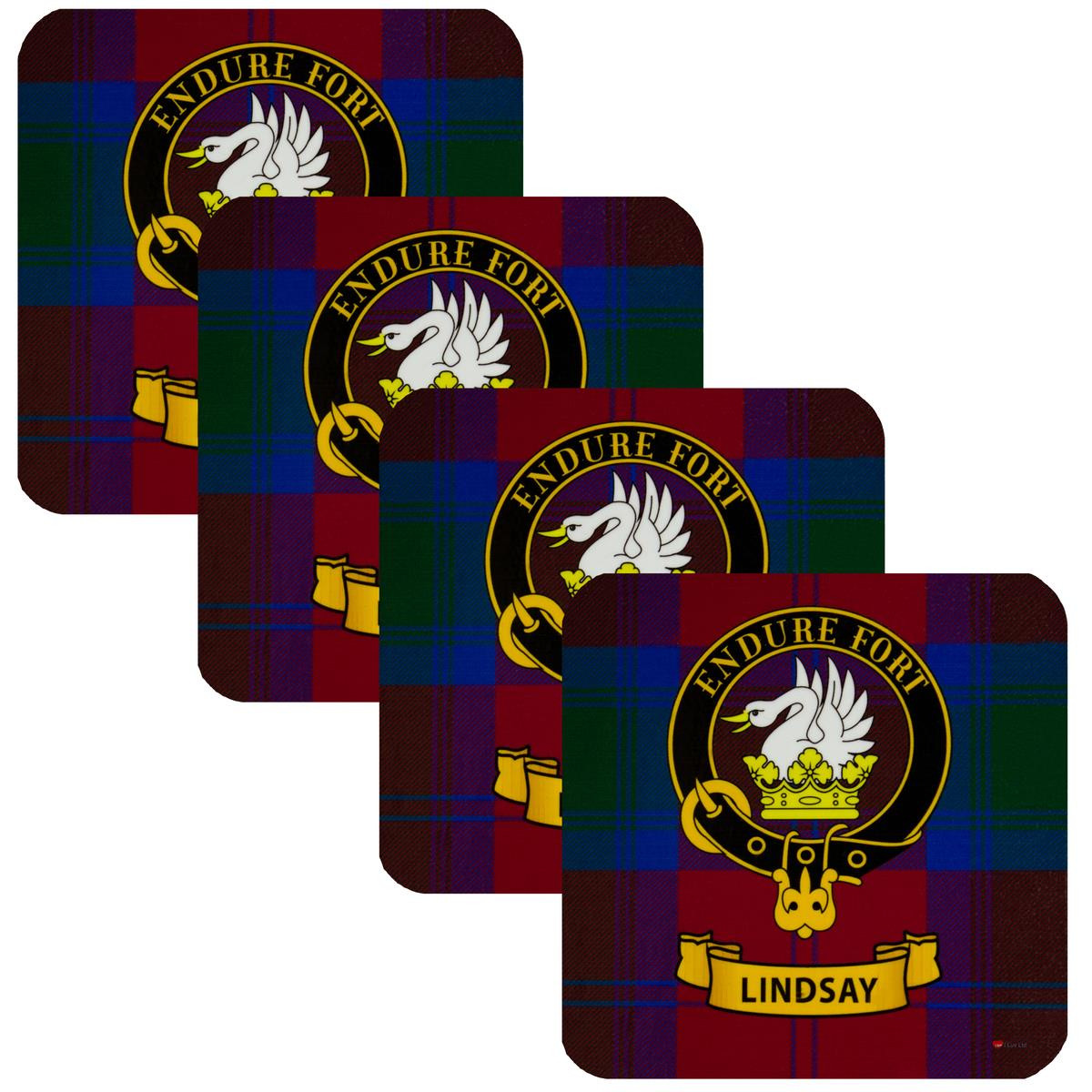 Lindsay Clan Crest Square Coasters Set of 4 Cork Backed From Scotland