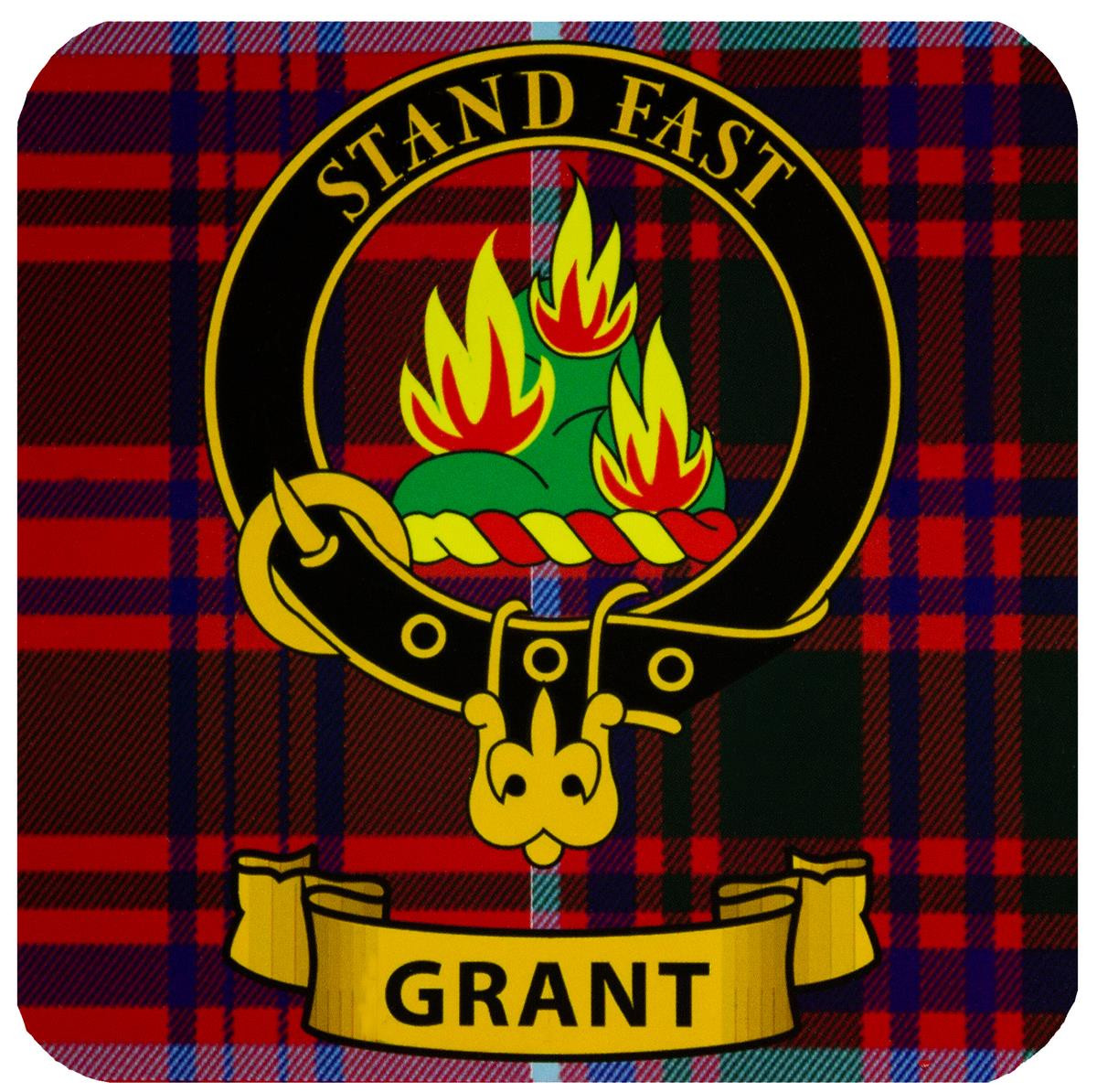 Grant Clan Crest Square Coasters Set of 4 Cork Backed From Scotland