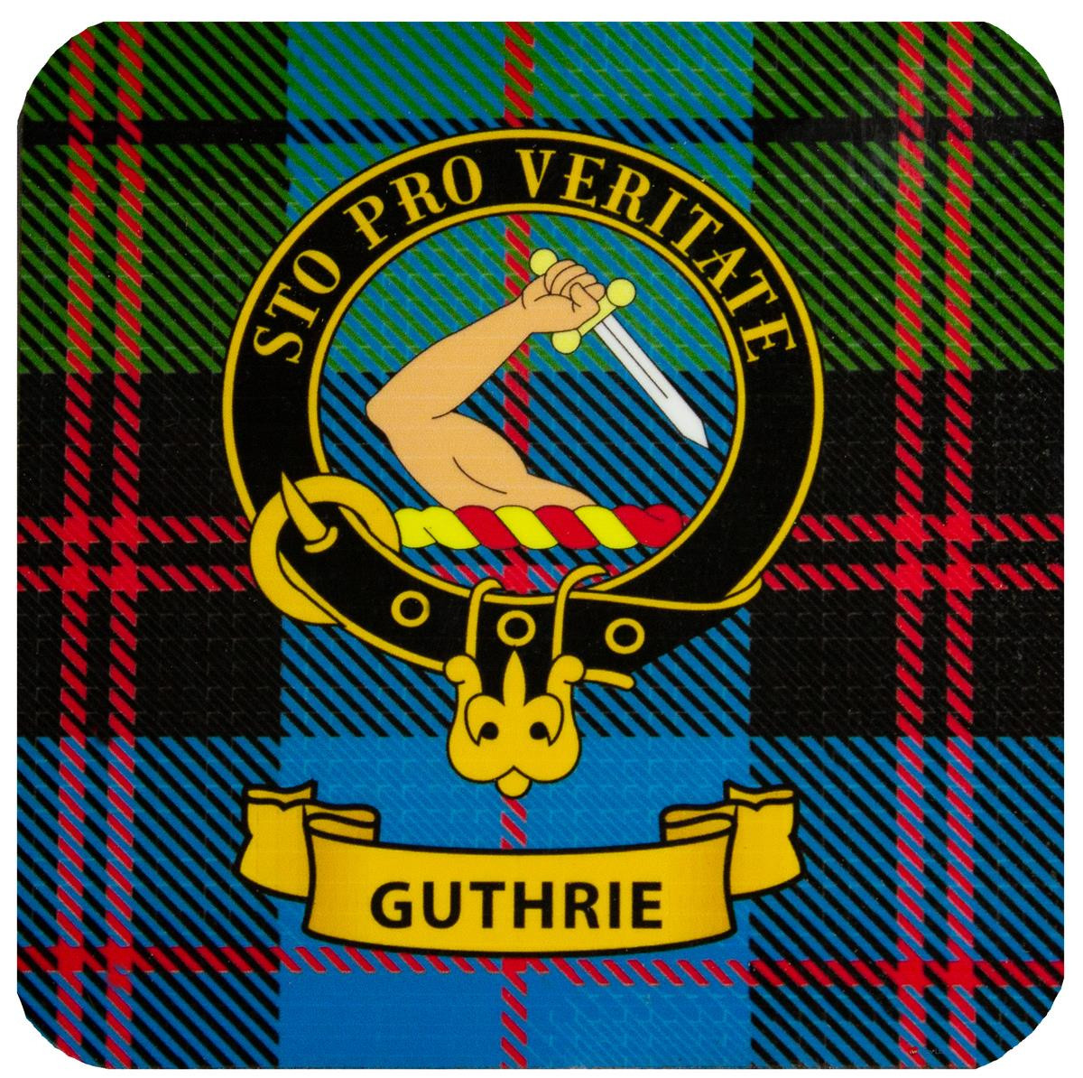 Guthrie Clan Crest Square Coasters Set of 4 Cork Backed From Scotland