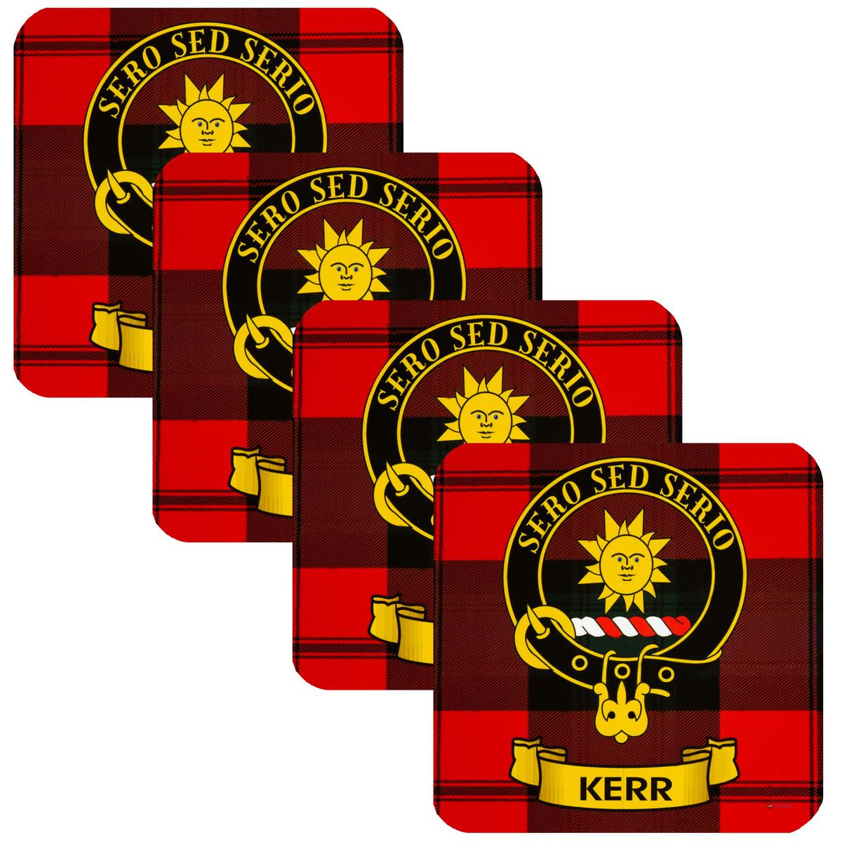 Kerr Clan Crest Square Coasters Set of 4 Cork Backed From Scotland