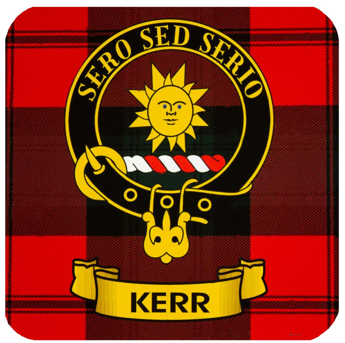 Kerr Clan Crest Square Coasters Set of 4 Cork Backed From Scotland