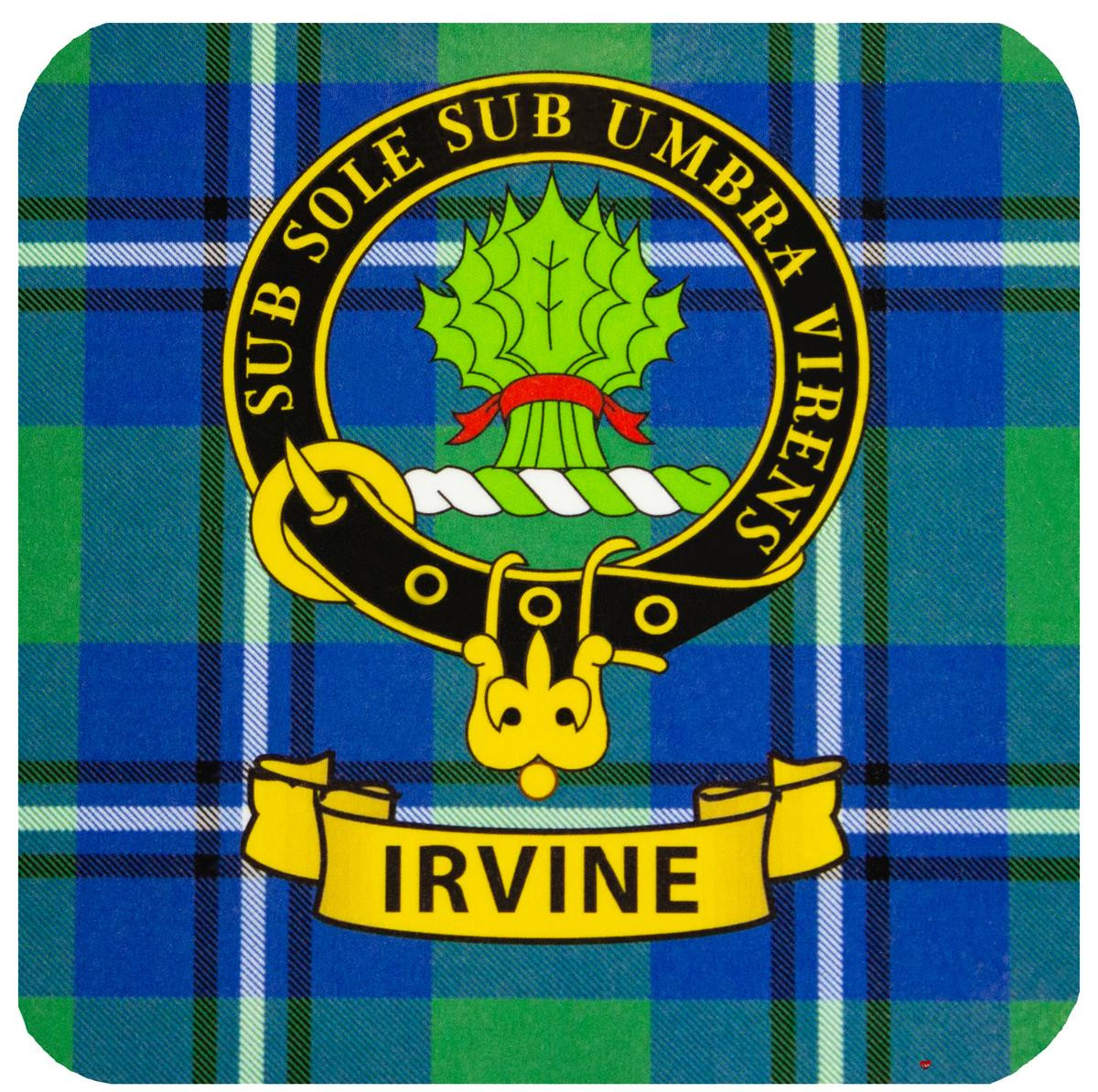 Irvine Clan Crest Square Coasters Set of 4 Cork Backed From Scotland