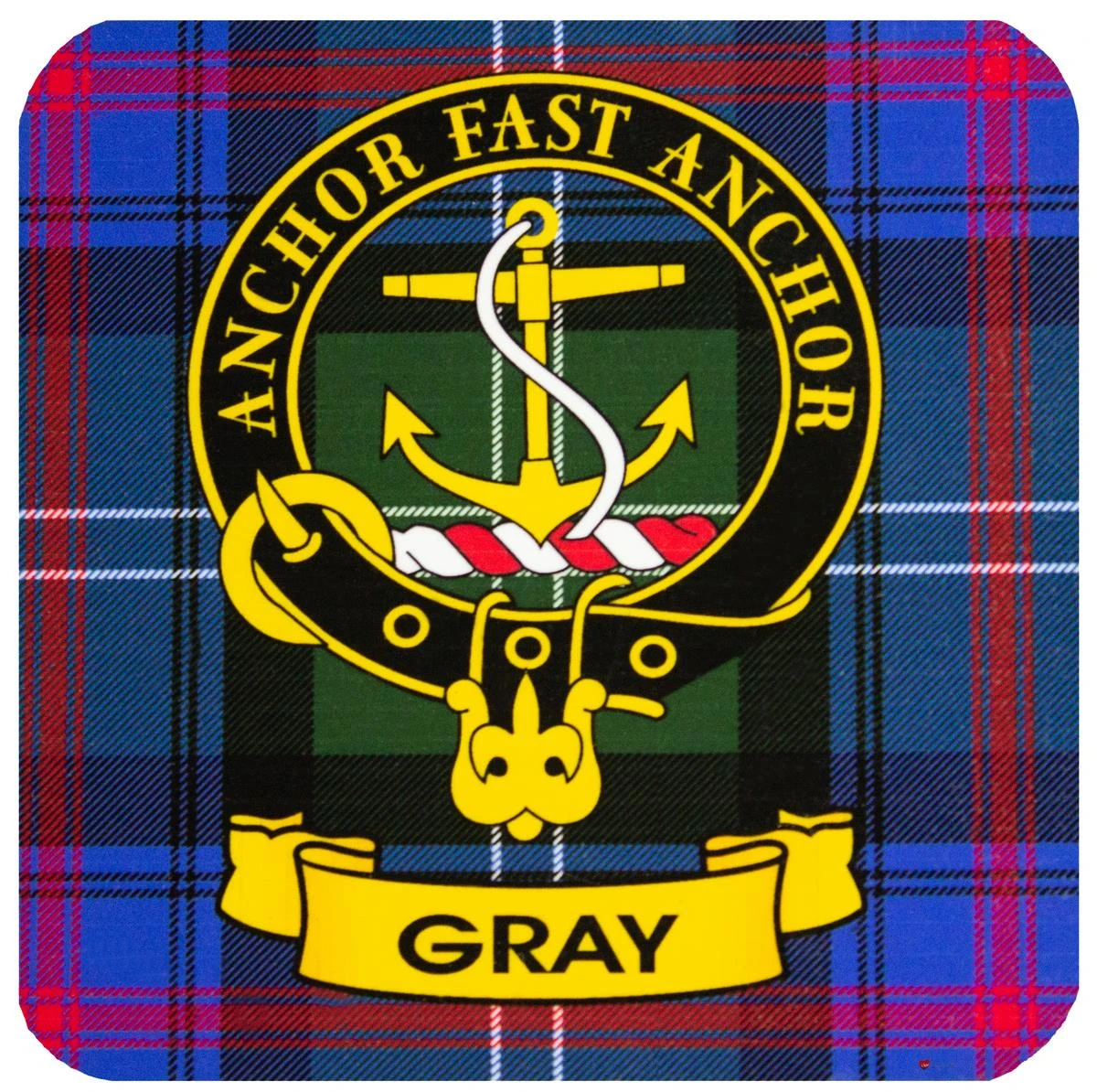 Gray Clan Crest Square Coasters Set of 4 Cork Backed From Scotland