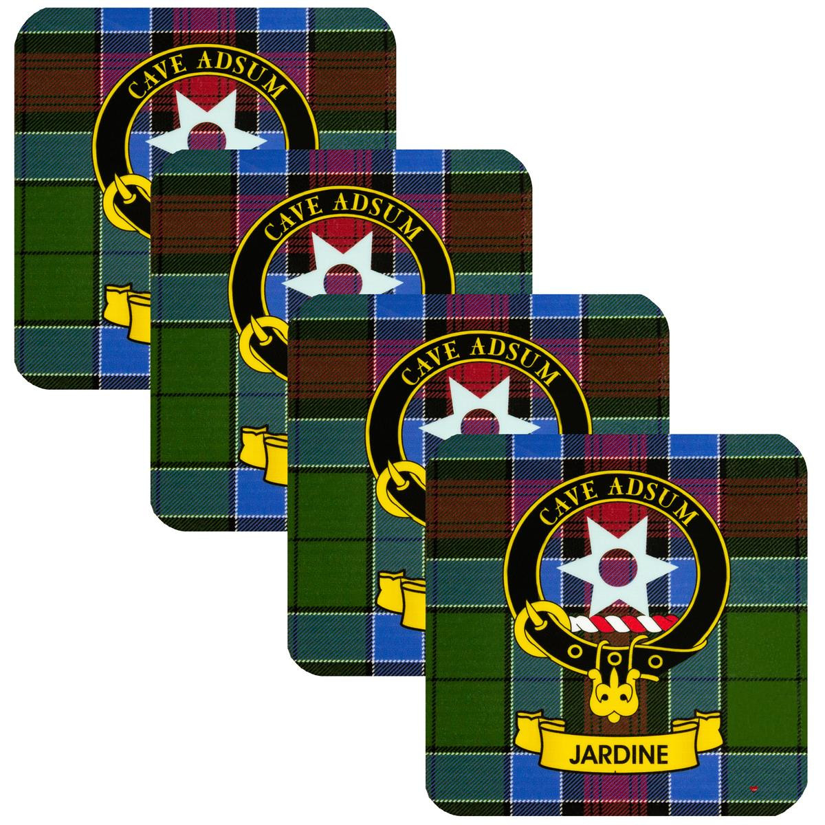 Jardine Clan Crest Square Coasters Set of 4 Cork Backed From Scotland