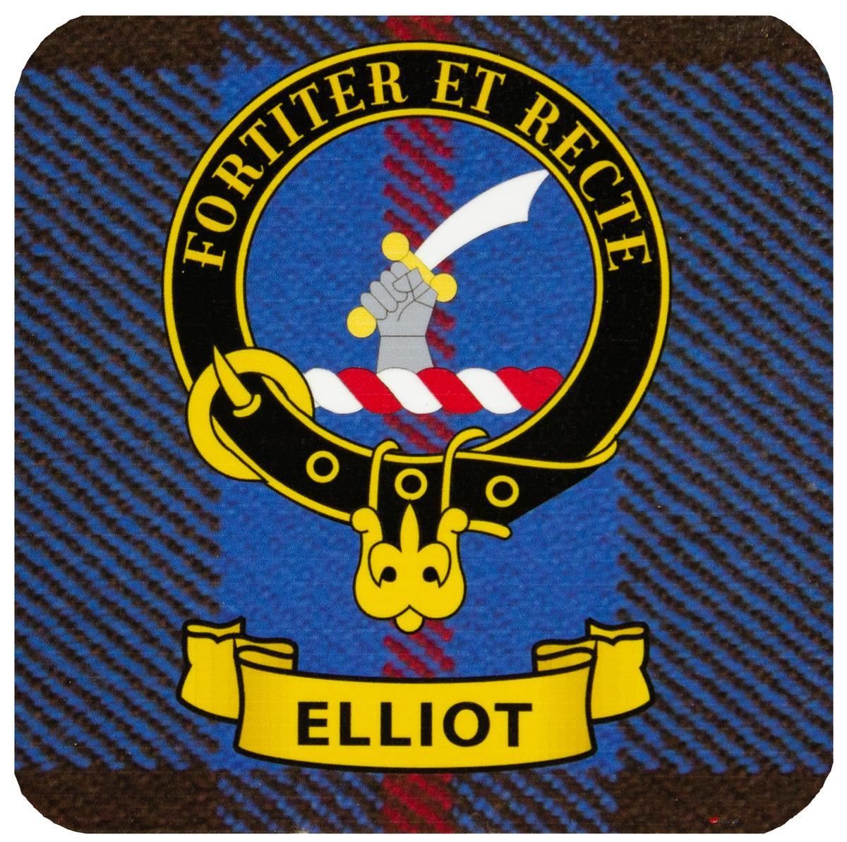 Elliot Clan Crest Square Coasters Set of 4 Cork Backed From Scotland