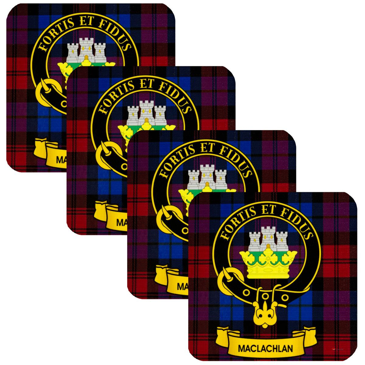 MacLachlan Clan Crest Square Coasters Set of 4 Cork Backed From Scotland