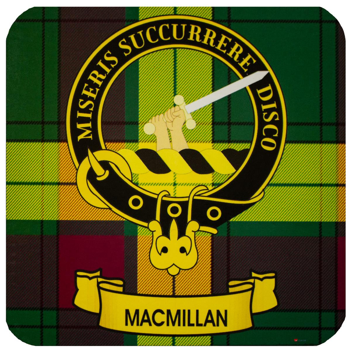 MacMillan Clan Crest Square Coasters Set of 4 Cork Backed From Scotland