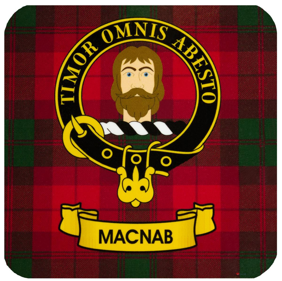 MacNab Clan Crest Square Coasters Set of 4 Cork Backed From Scotland