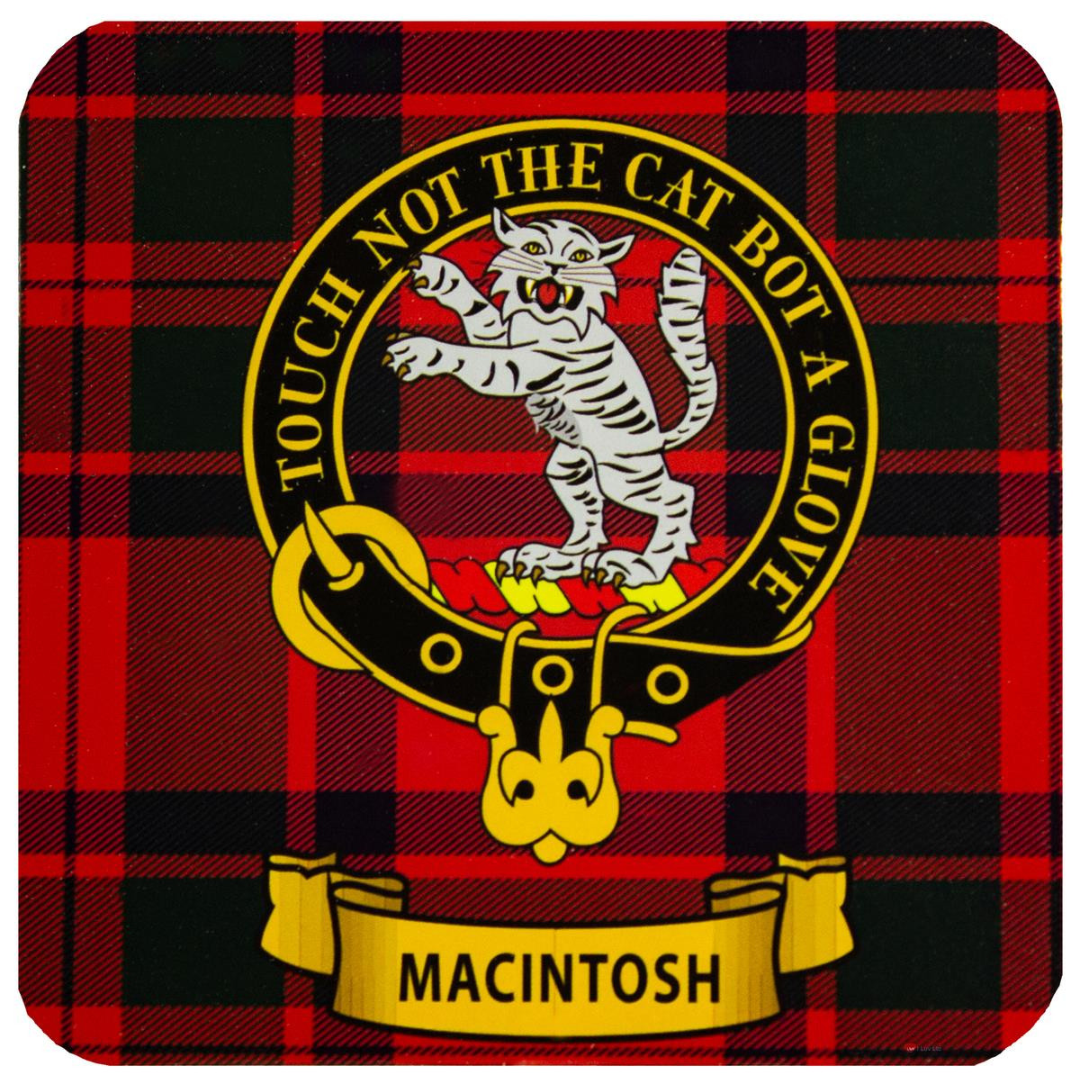 MacIntosh Clan Crest Square Coasters Set of 4 Cork Backed From Scotland