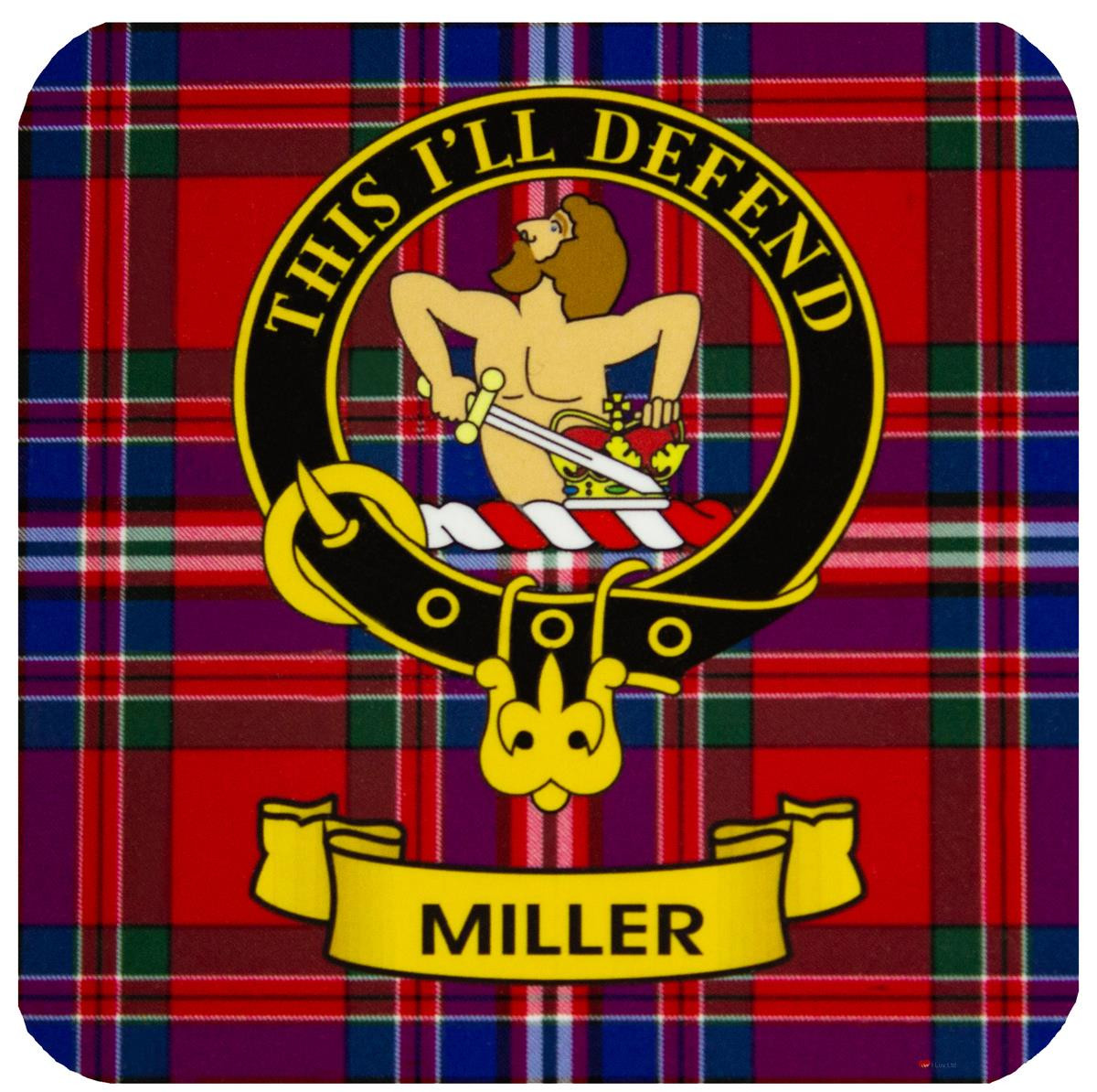 Miller Clan Crest Square Coasters Set of 4 Cork Backed From Scotland