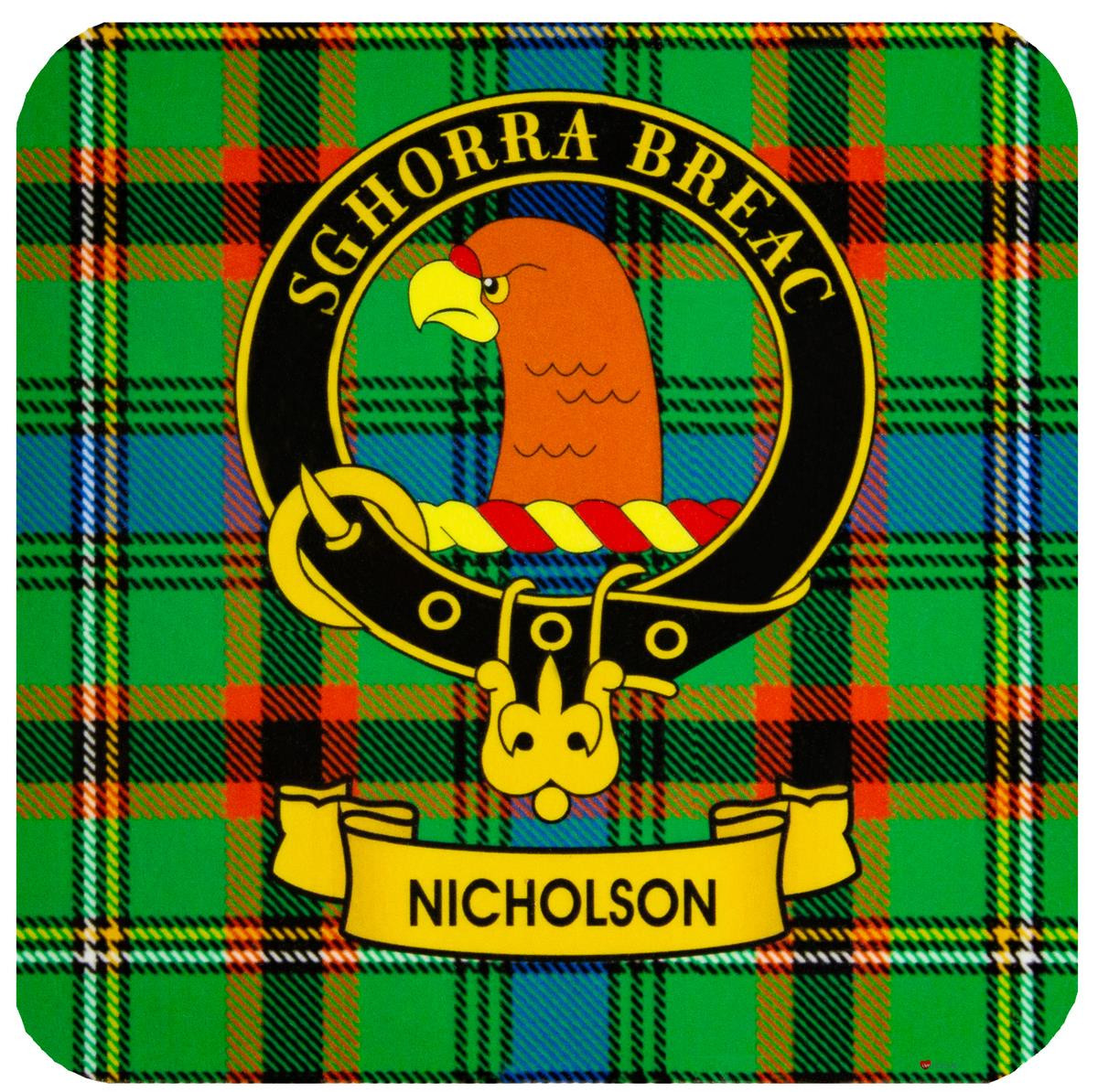 Nicholson Clan Crest Square Coasters Set of 4 Cork Backed From Scotland