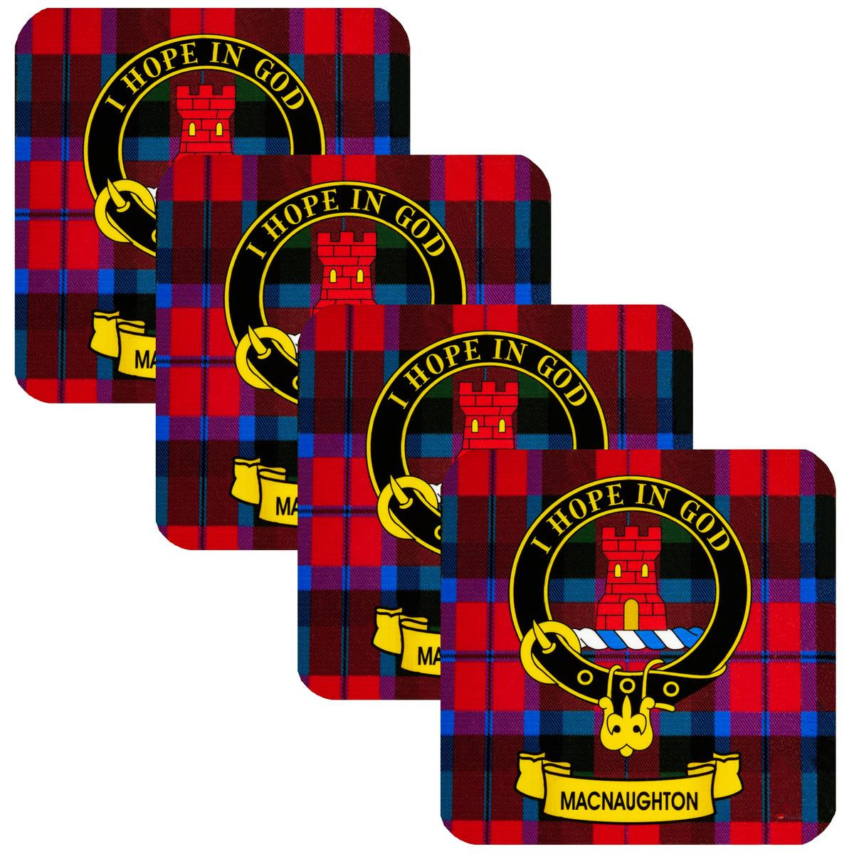 MacNaughton Clan Crest Square Coasters Set of 4 Cork Backed From Scotland