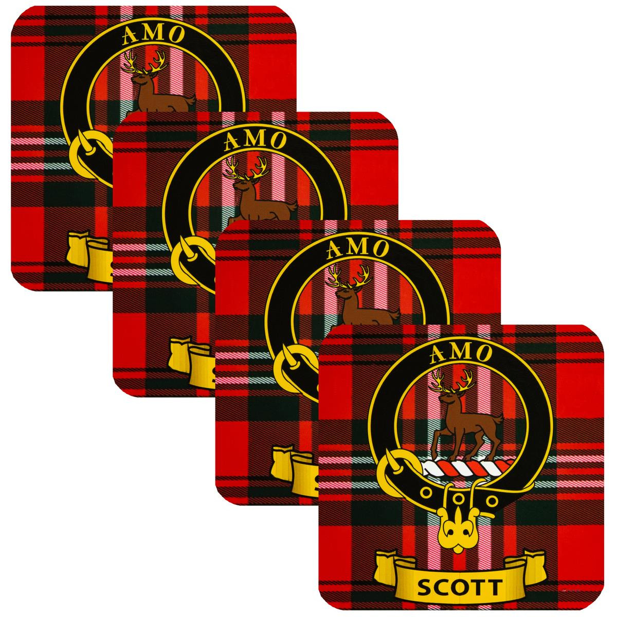 Scott Clan Crest Square Coasters Set of 4 Cork Backed From Scotland