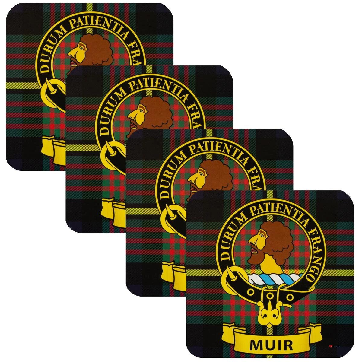 Muir Clan Crest Square Coasters Set of 4 Cork Backed From Scotland