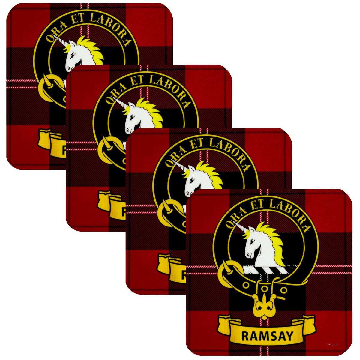 Ramsay Clan Crest Square Coasters Set of 4 Cork Backed From Scotland