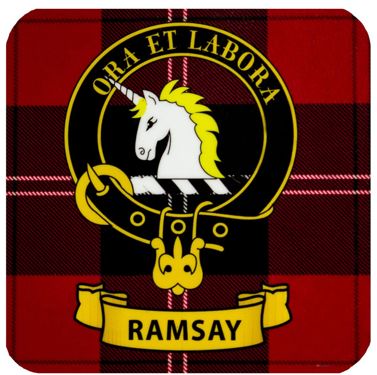 Ramsay Clan Crest Square Coasters Set of 4 Cork Backed From Scotland