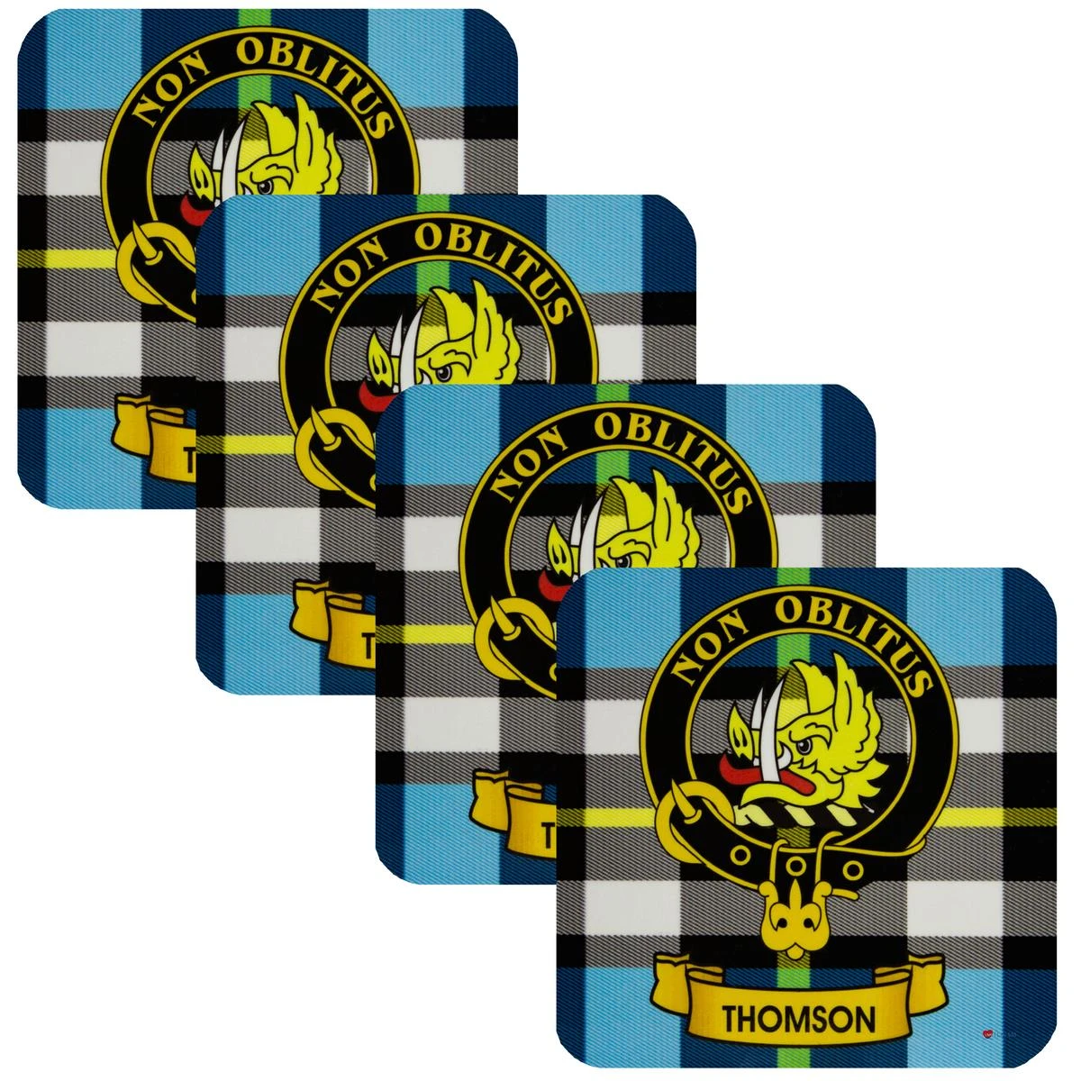 Thomson Clan Crest Square Coasters Set of 4 Cork Backed From Scotland
