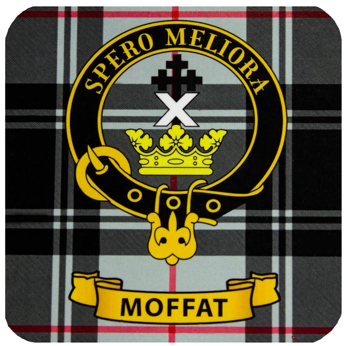 Moffat Clan Crest Square Coasters Set of 4 Cork Backed From Scotland