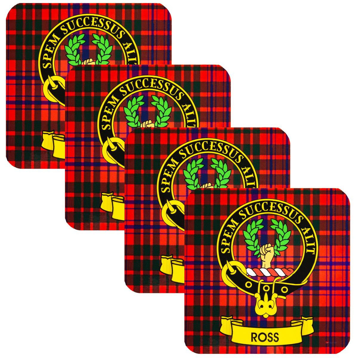 Ross Clan Crest Square Coasters Set of 4 Cork Backed From Scotland