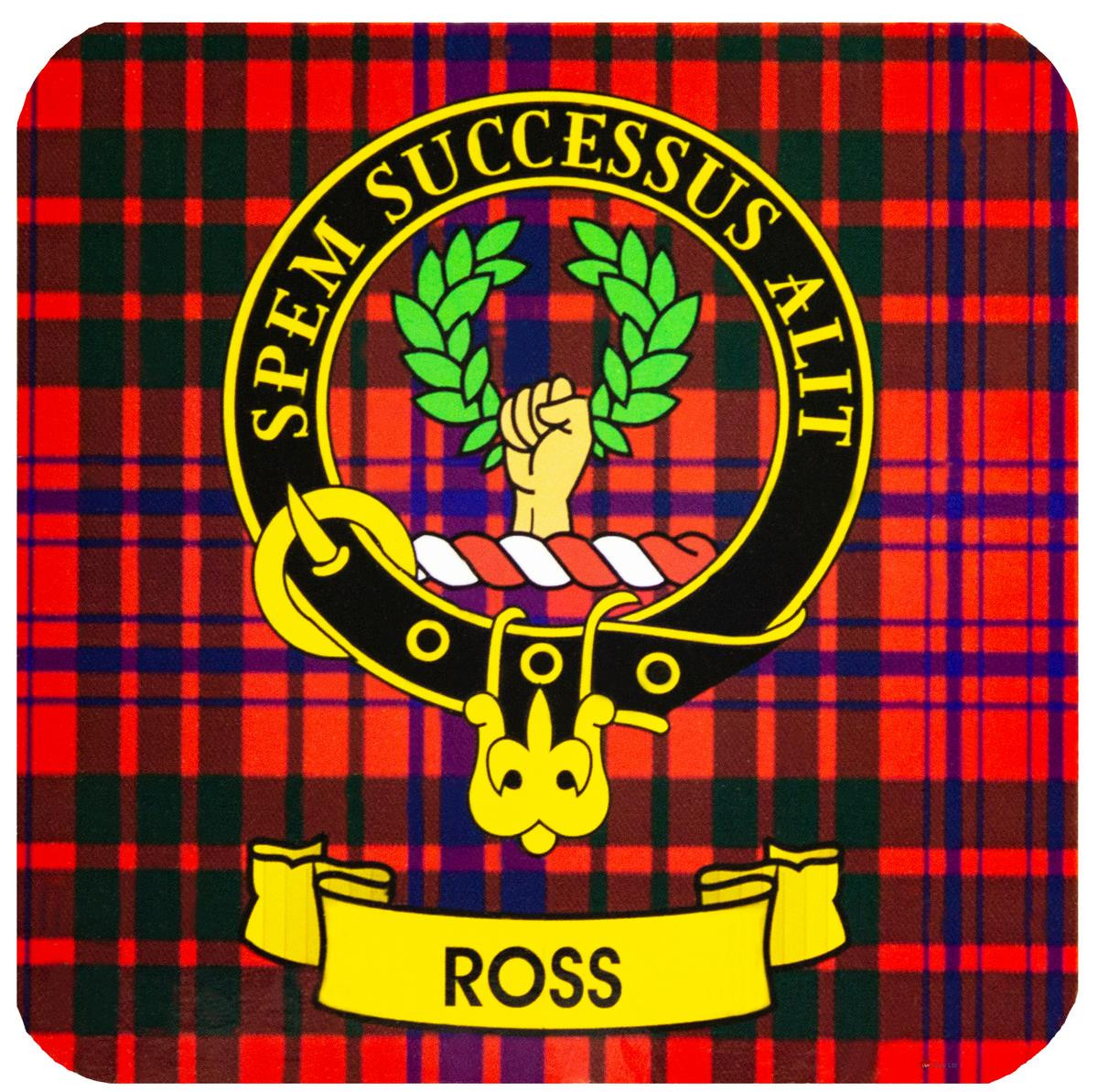 Ross Clan Crest Square Coasters Set of 4 Cork Backed From Scotland