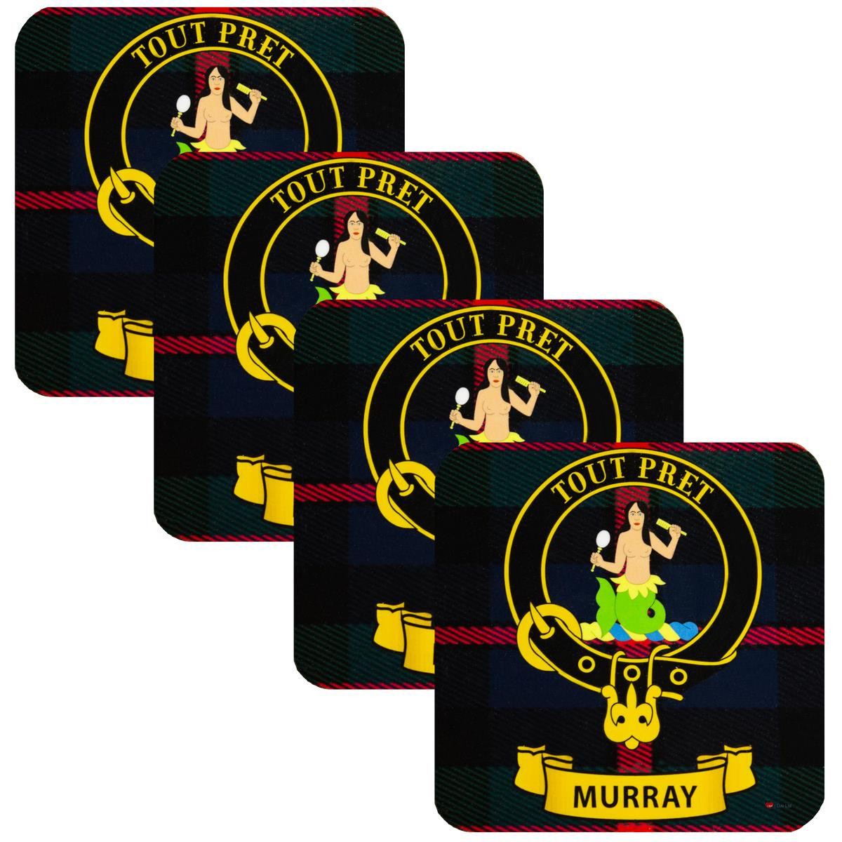Murray Clan Crest Square Coasters Set of 4 Cork Backed From Scotland