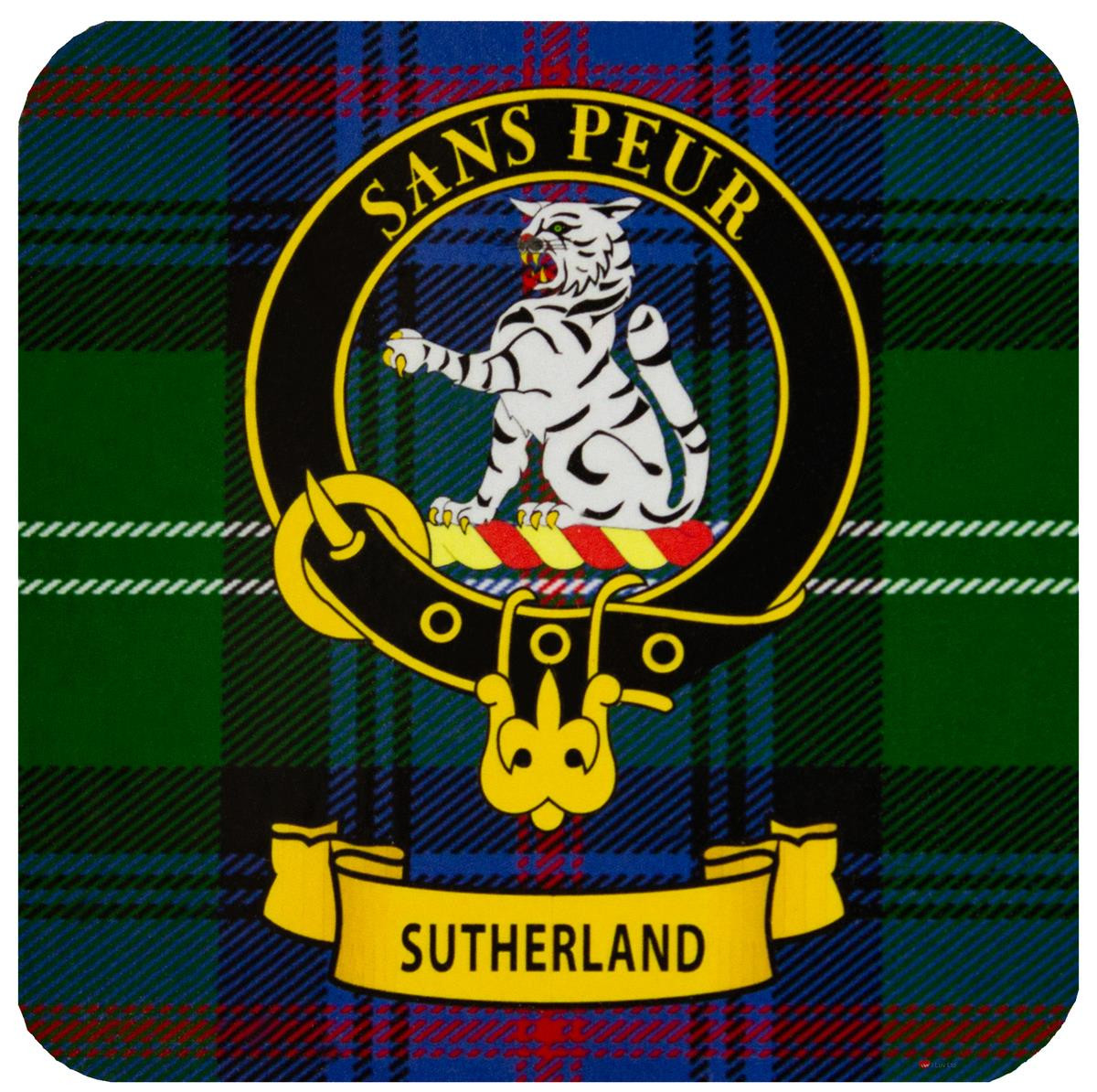 Sutherland Clan Crest Square Coasters Set of 4 Cork Backed From Scotland
